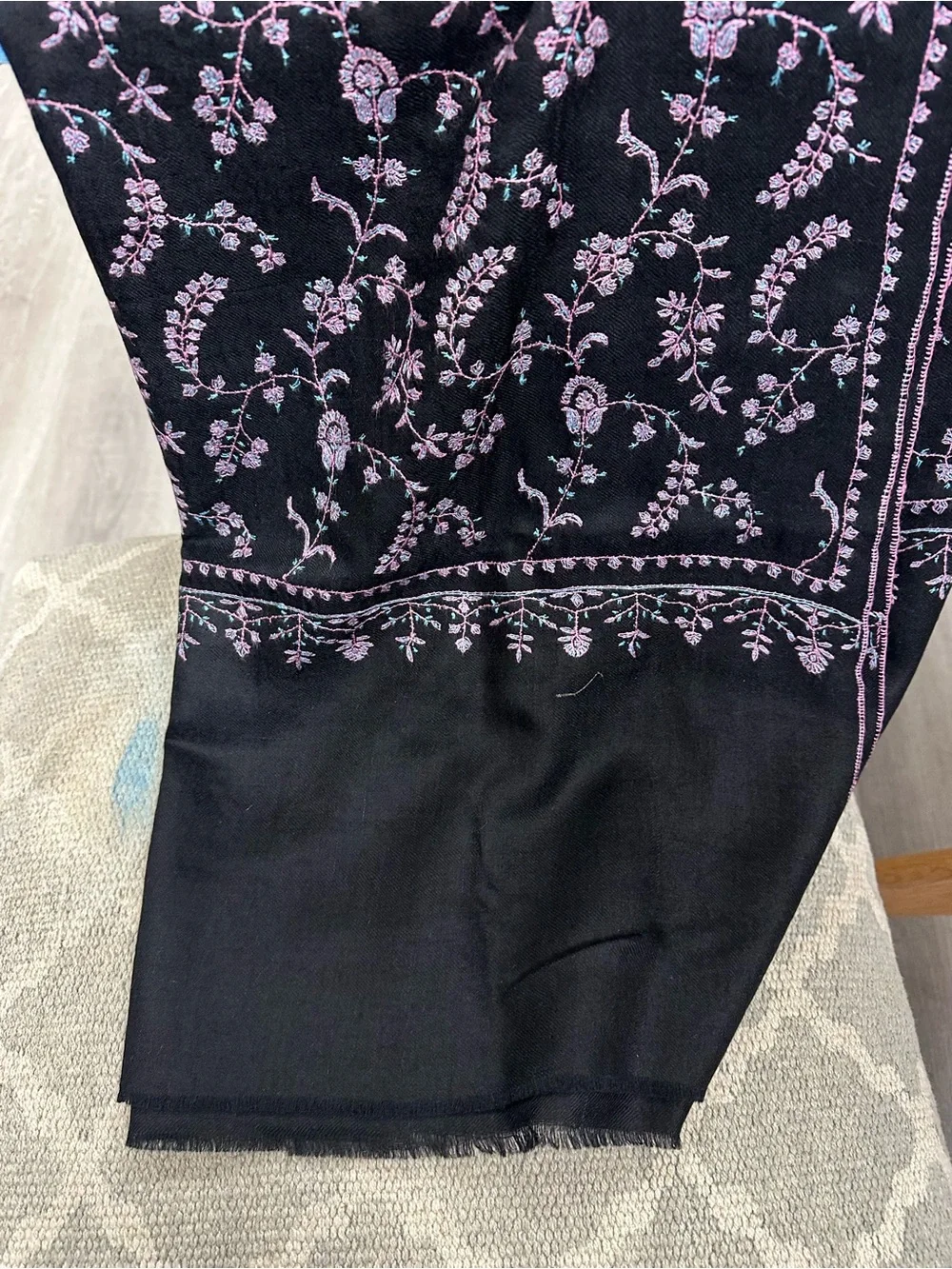Black Floral Embroidered Scarf
